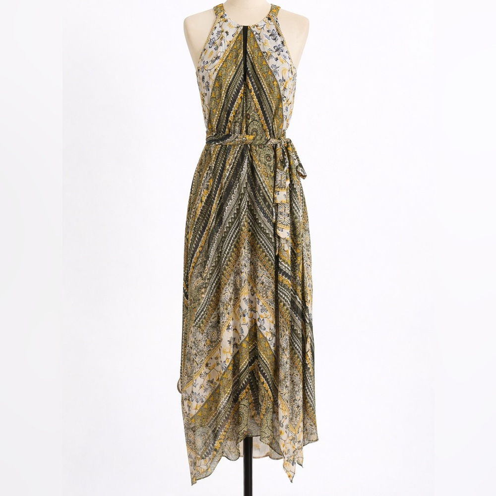 BCBGMaxAzria Asymmetrical Dress in Yellow and Black